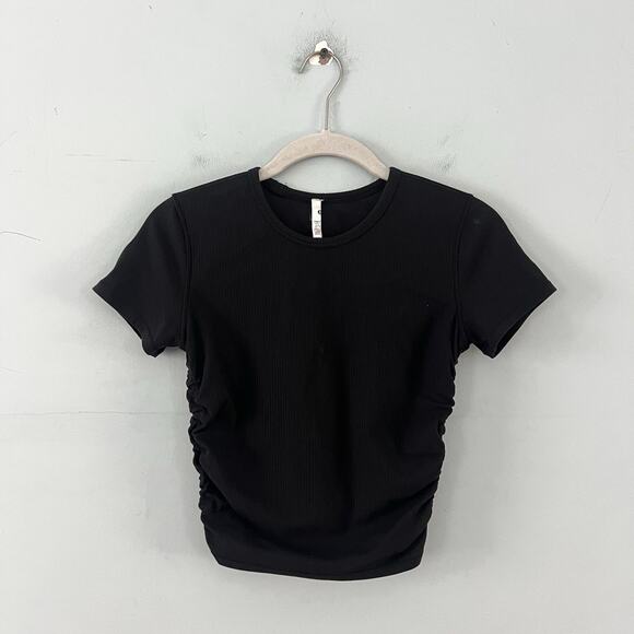 Lululemon All It Takes Ribbed Nulu Black Cropped Ruched T-Shirt - Picture 4 of 6